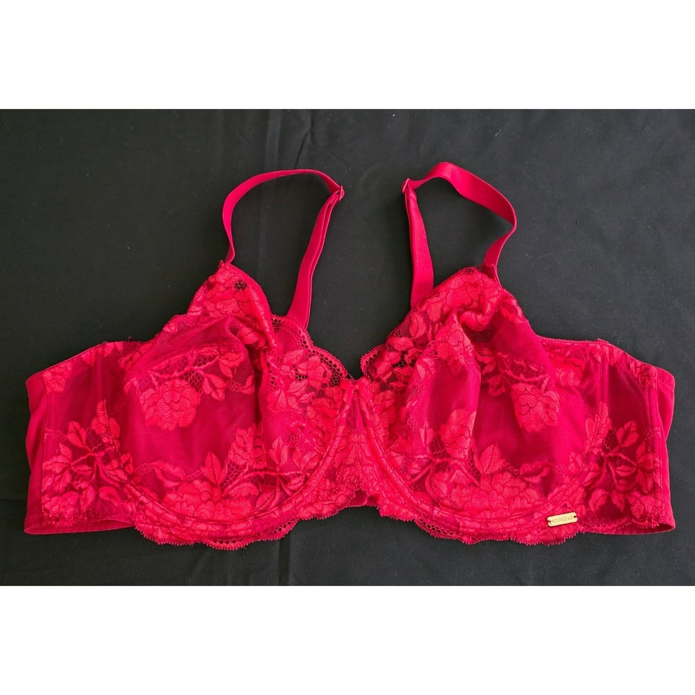 Adore Me Bra Women 46DDD Red Floral Lace Underwire‎ Balconette Convertable Back